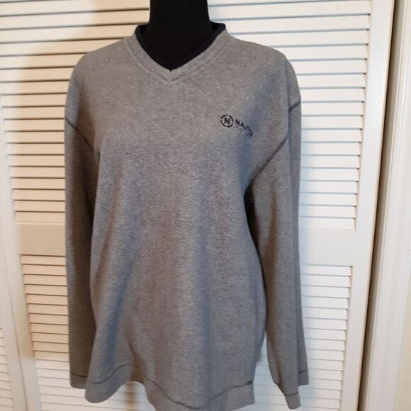 Vintage Nautica Jean Co Gray Nubby Knit V Neck Sweatshirt Mens Med Pullover - Picture 1 of 8